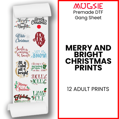 Merry and Bright Christmas Prints DTF (Direct-to-Film) Gang Sheets - 22x60
