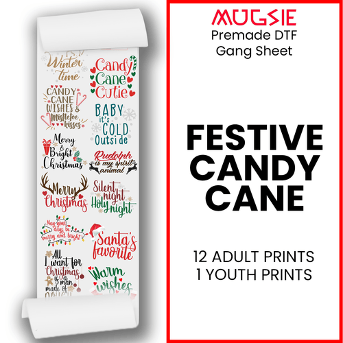 Christmas DTF Transfers - Candy Cane Cutie Gang Sheet - 13 Designs Ready to Press