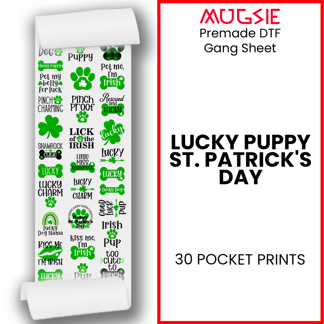 Lucky Puppy St. Patrick's Day DTF Transfer 22x60 Direct-to-Film Gang Sheets