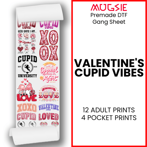 Valentine's Cupid Vibes DTF Transfer 22x60 Direct-to-Film Gang Sheets