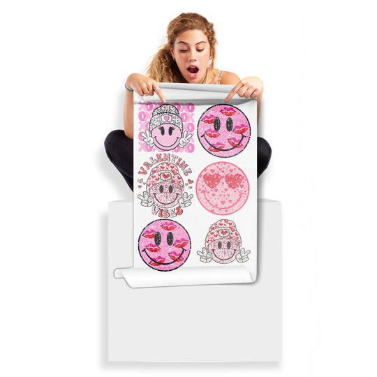 Valentine's Smiley Face Sequin Glitter Faux Sparkle: 22x30 Direct-to-Film Mini Gang Sheets