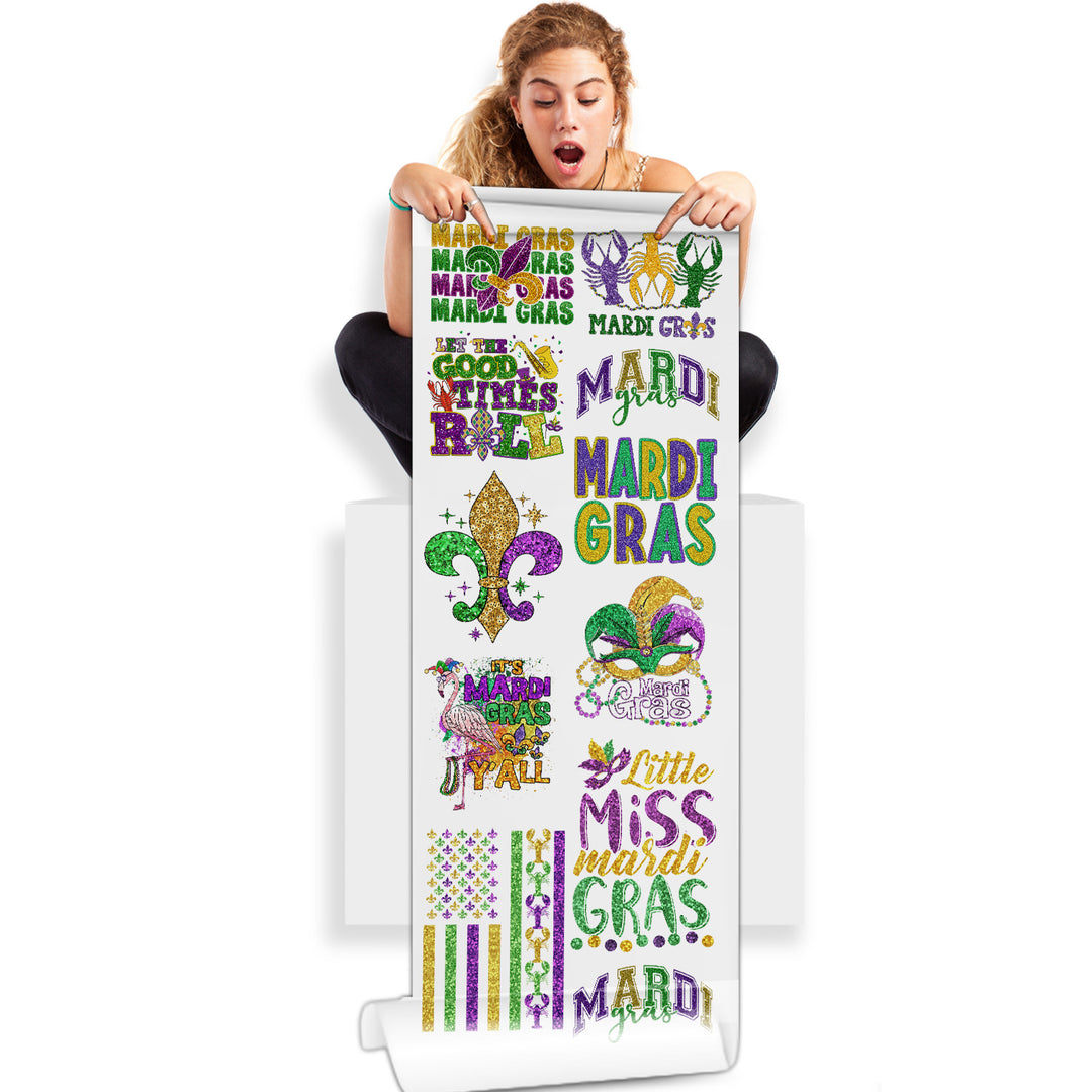 Mardi Gras Sequin Glitter Faux DTF Transfers: 22x60 Direct-to-Film Gang Sheets
