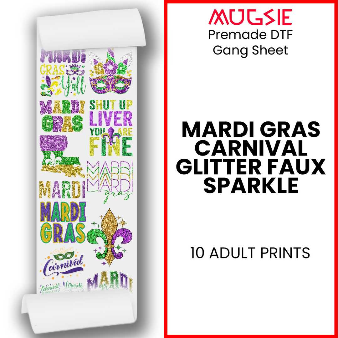 Mardi Gras Carnival Glitter Faux Sparkle: 22x60 Direct-to-Film Gang Sheets