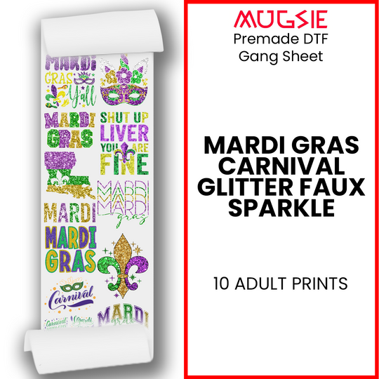 Mardi Gras Carnival Glitter Faux Sparkle: 22x60 Direct-to-Film Gang Sheets