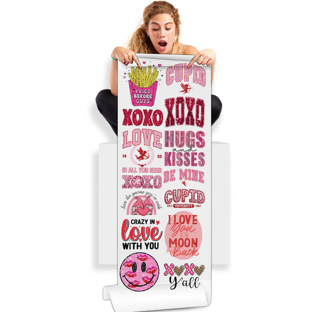 Valentine's XOXO: 20x60 Direct-to-Film Gang Sheet with Sequin Glitter Faux DTF Transfer
