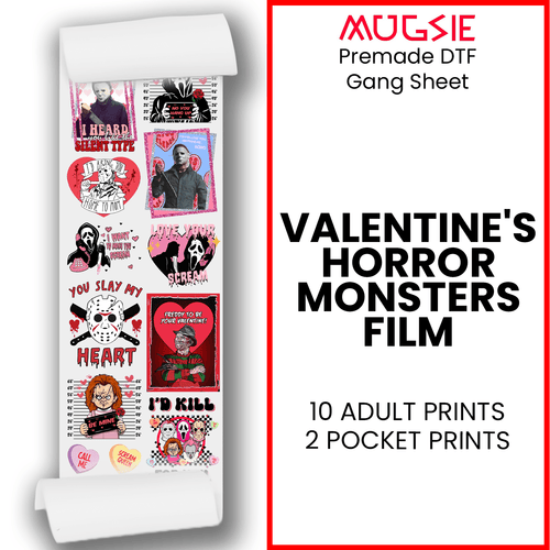 Valentine's Horror Monsters Film DTF Transfer: 20x60 Direct-to-Film Gang Sheet