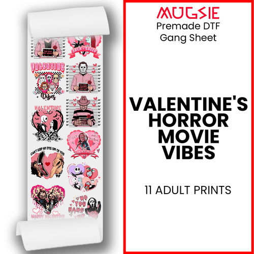 Valentine's Horror Movie Vibes DTF Transfer: 20x60 Direct-to-Film Gang Sheet