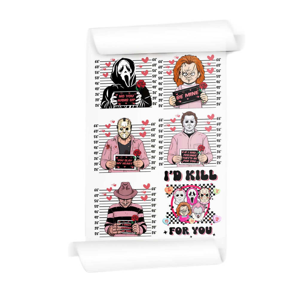Valentine's Slasher Legends Mugshots DTF Transfer: 20x30 Direct-to-Film Mini Gang Sheet