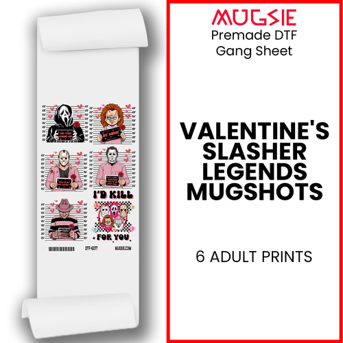 Valentine's Slasher Legends Mugshots DTF Transfer: 20x30 Direct-to-Film Mini Gang Sheet