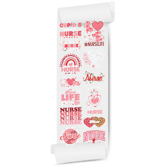 Valentine's Cupids Favorite Nurse 20x60 Direct-to-Film Gang Sheet for DTF Transfer