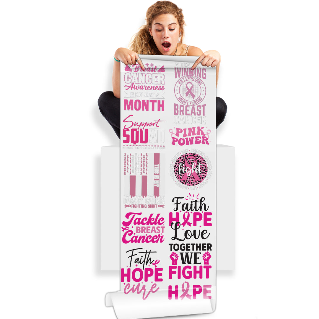 Breast Cancer Awareness DTF Transfer Gang Sheets: 22x60 Direct-to-Film