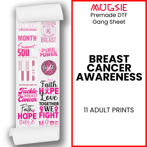 Breast Cancer Awareness DTF Transfer Gang Sheets: 22x60 Direct-to-Film