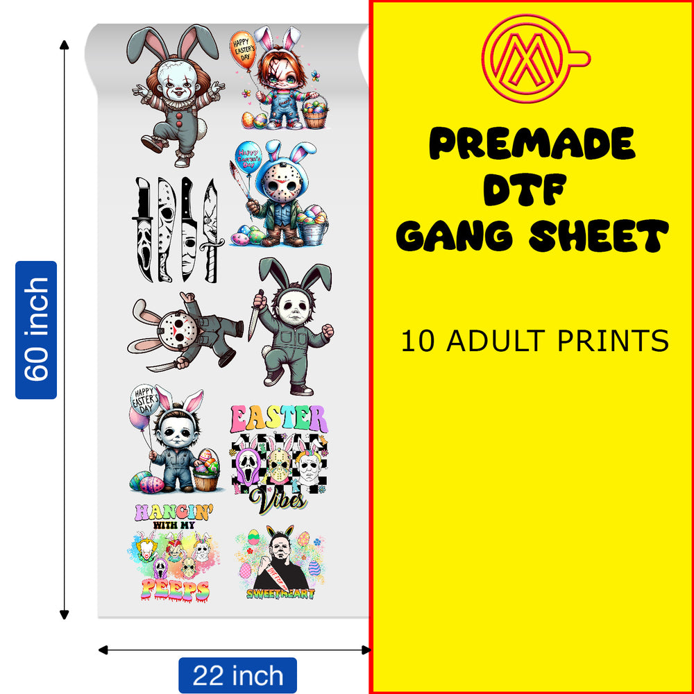 Bunny Ears Horror Characters DTF Transfer Gang Sheets - 22x60 Direct-to-Film
