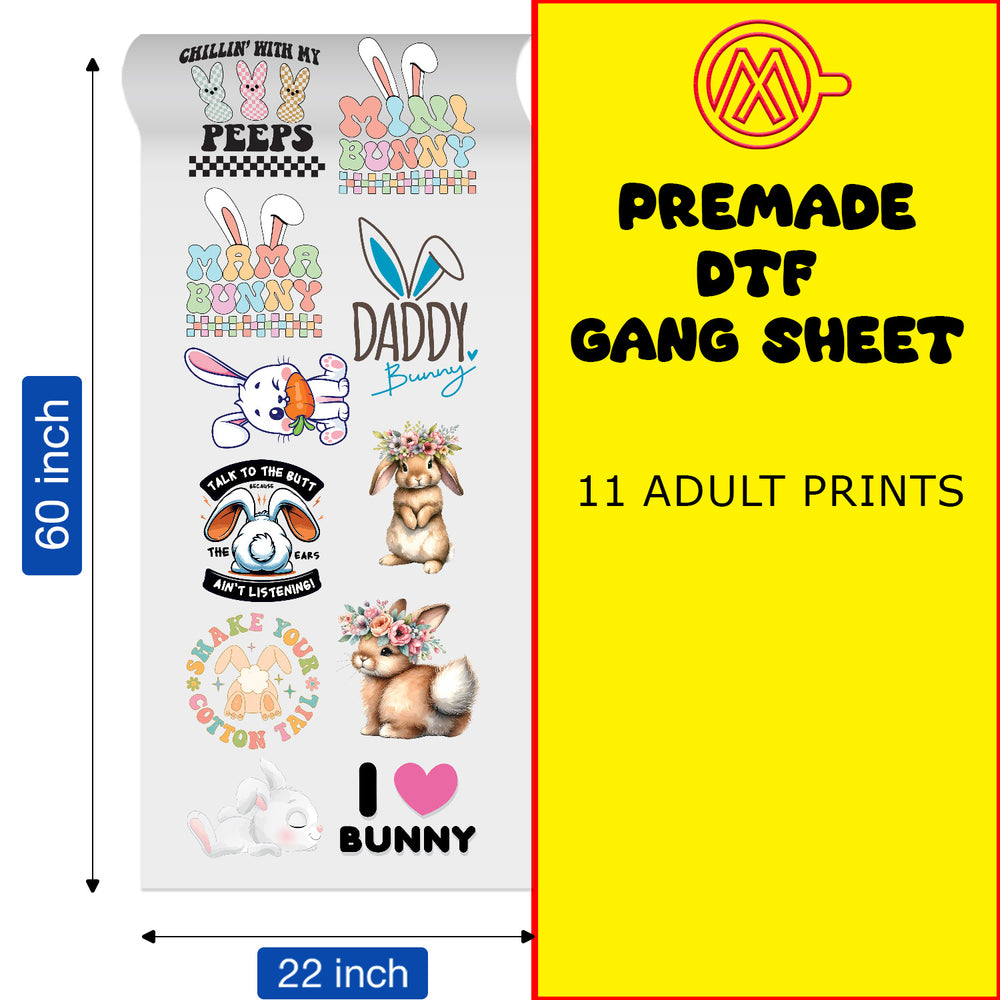 Bunny Lovers DTF Transfer Gang Sheets - 22x60 - Direct-to-Film Printing