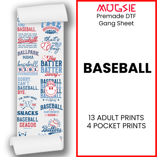 Baseball Direct-to-Film DTF Transfer Gang Sheets - 22x60