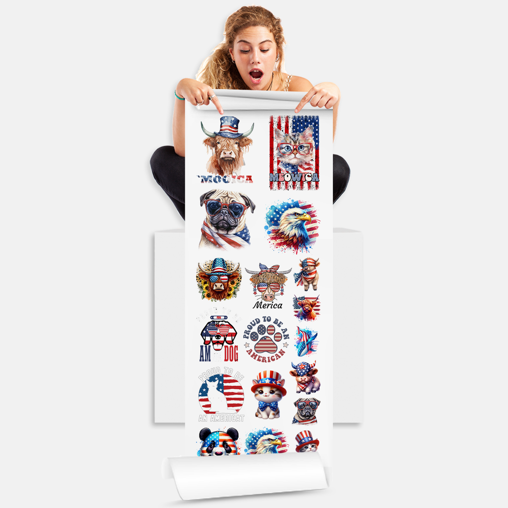 4th of July Animals DTF Transfer Gang Sheets - 22x60 Direct-to-Film