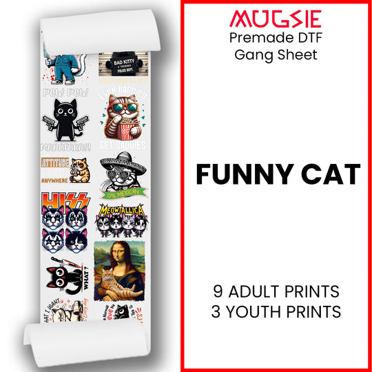 Funny Cat DTF Transfer Gang Sheets - 22x60 Direct-to-Film