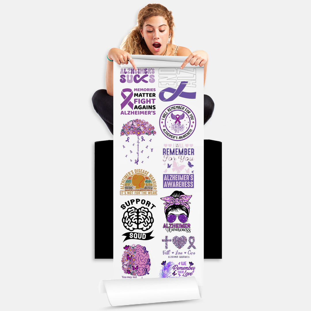 Alzheimer's Awareness DTF Transfer Gang Sheets - 22x60 Direct-to-Film