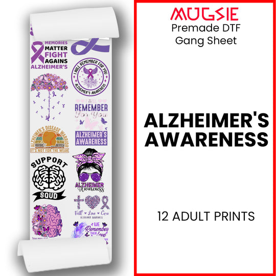 Alzheimer's Awareness DTF Transfer Gang Sheets - 22x60 Direct-to-Film