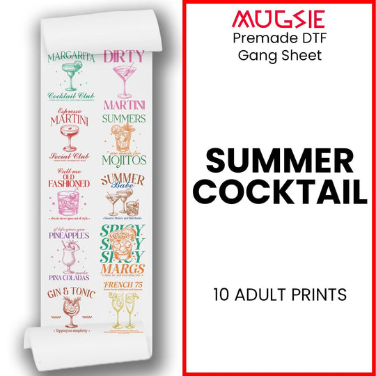 Summer Cocktail DTF Transfer Gang Sheets - 22x60 Direct-to-Film