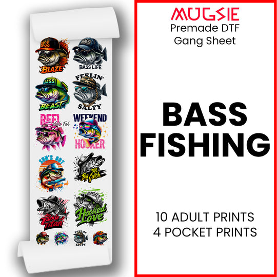 Bass Fishing DTF Transfer Gang Sheets - 22x60 Direct-to-Film