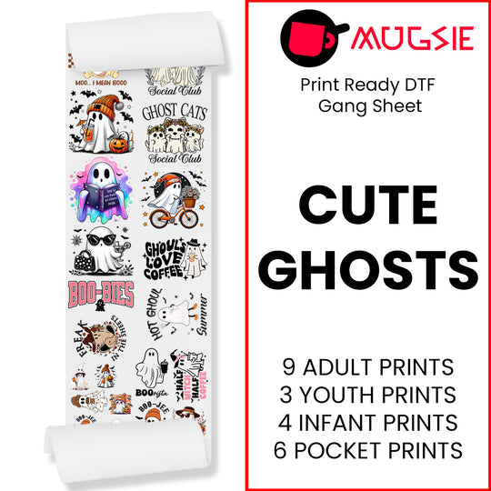 Cute Ghosts DTF Transfer Gang Sheets - 22x60 Direct-to-Film