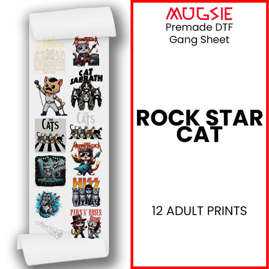 Rock Star Cat DTF Transfer Gang Sheets - 22x60 Direct-to-Film