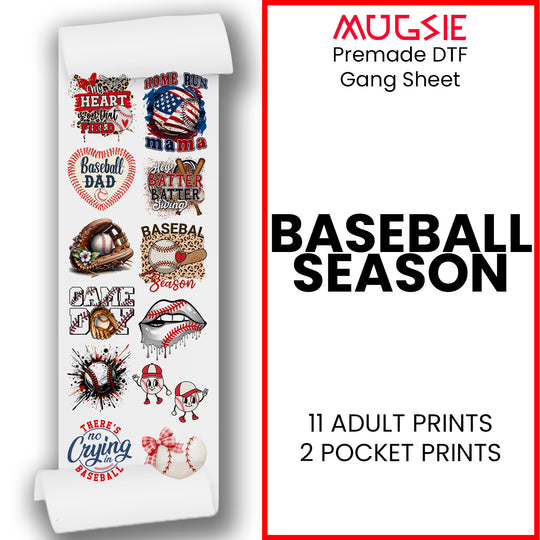 Baseball Season DTF Transfer Gang Sheets - 22x60 Direct-to-Film