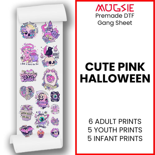 Cute Pink Halloween DTF Transfer Gang Sheets - 22x60 Direct-to-Film