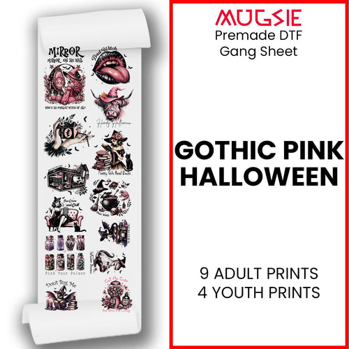 Gothic Pink Halloween DTF Transfer Gang Sheets - 22x60 Direct-to-Film