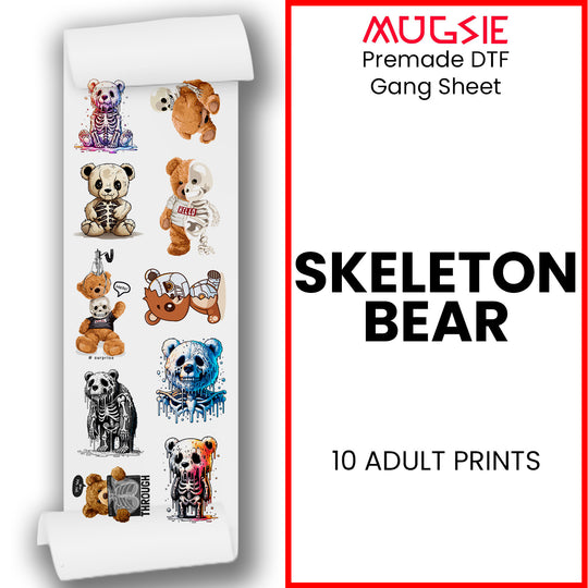 Skeleton Bear DTF Transfer 22x60 Direct-to-Film Gang Sheets