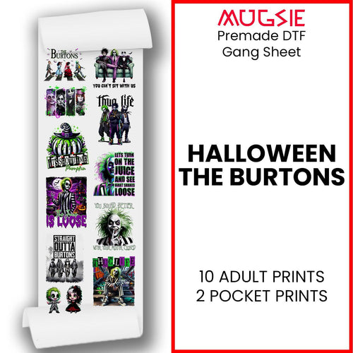 The Burtons Halloween DTF Transfers 22x60 Direct-to-Film Gang Sheet