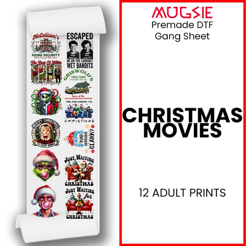 Christmas DTF Transfers - Holiday Movies Gang Sheet - 12 Designs Ready to Press