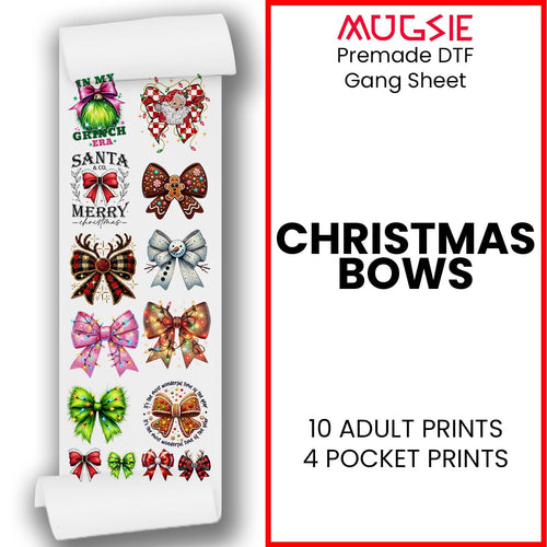 Christmas DTF Transfers - Festive Bows Gang Sheet - 14 Designs Ready to Press