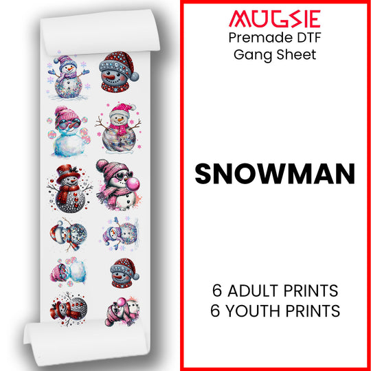 Snowman Christmas - DTF Transfer 22x60 Direct-to-Film Gang Sheets