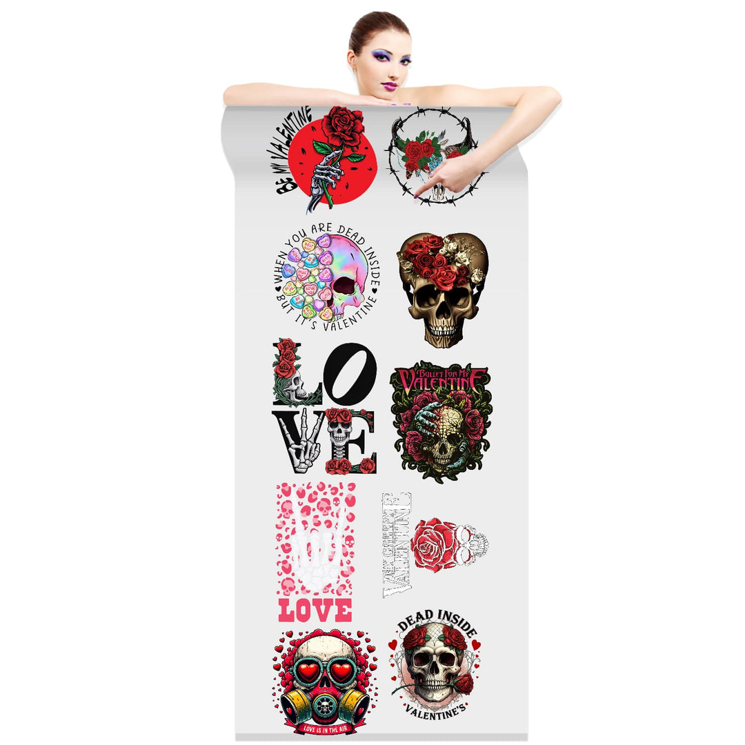 Skull and Roses Valentine- DTF Transfer 22x60 Direct-to-Film Gang Sheet