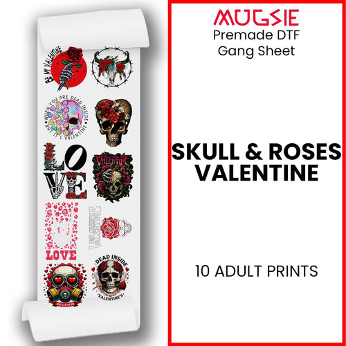 Skull and Roses Valentine- DTF Transfer 22x60 Direct-to-Film Gang Sheet