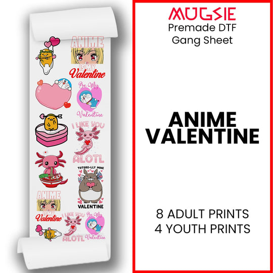 Anime Valentine - DTF Transfer 22x60 Direct-to-Film Gang Sheet