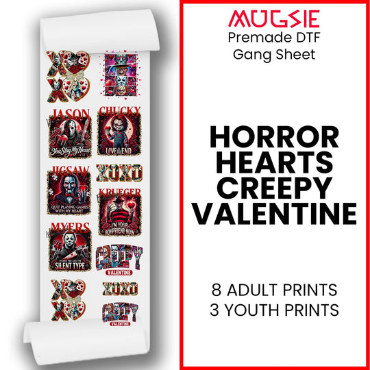 Horror Hearts Creepy Valentine - DTF Transfer 22x60 Direct-to-Film Gang Sheet