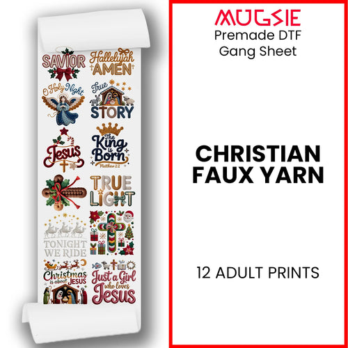 Christmas Christian Faith DTF gang sheet featuring Savior, Jesus, Holy Night and religious holiday transfer designs