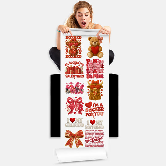 Valentines DTF Transfers - Faux Yarn Sweet Love Romance Gang Sheet - 12 Ready to Press Prints