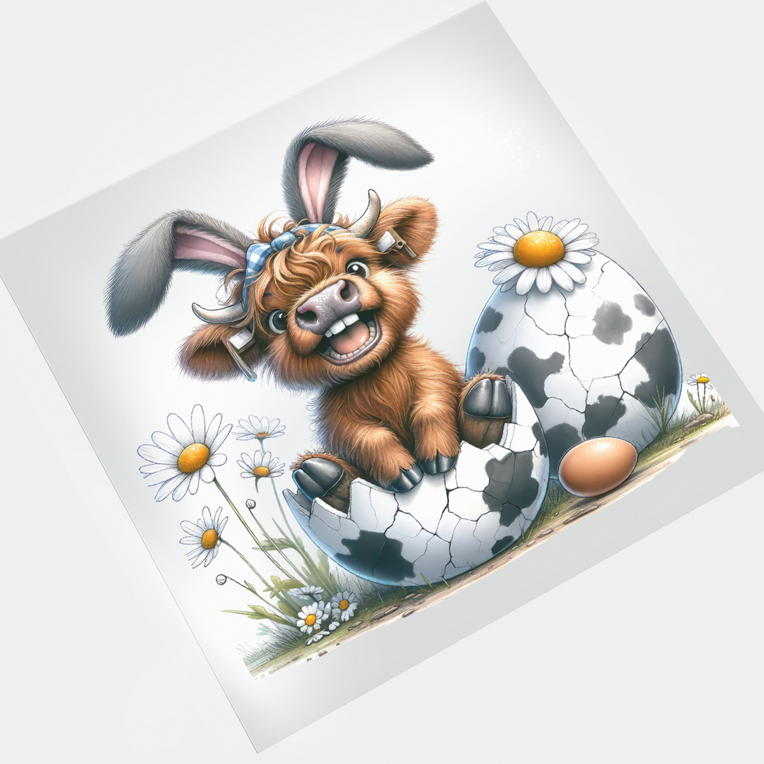 Easter Highland Cow: Baby Bunny Ears Cow Egg - DTF Transfer - Direct-to-Film