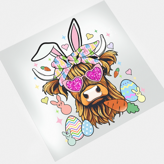 Easter Highland Cow: Heart Glasses II - DTF Transfer - Direct-to-Film