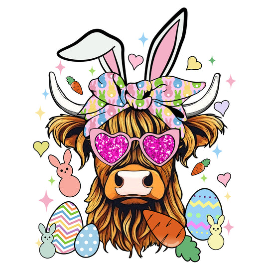 Easter Highland Cow: Heart Glasses II - DTF Transfer - Direct-to-Film