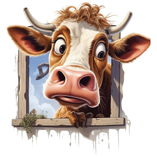 Cow Lovers: Cow Peeking Through a Window - DTF Transfer - Direct-to-Film