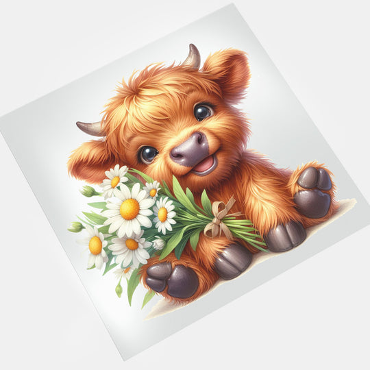 Cow Lovers | Cute Highland Cow with Flowers II - DTF Transfer - Direct-to-Film