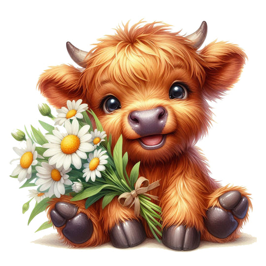 Cow Lovers | Cute Highland Cow with Flowers II - DTF Transfer - Direct-to-Film