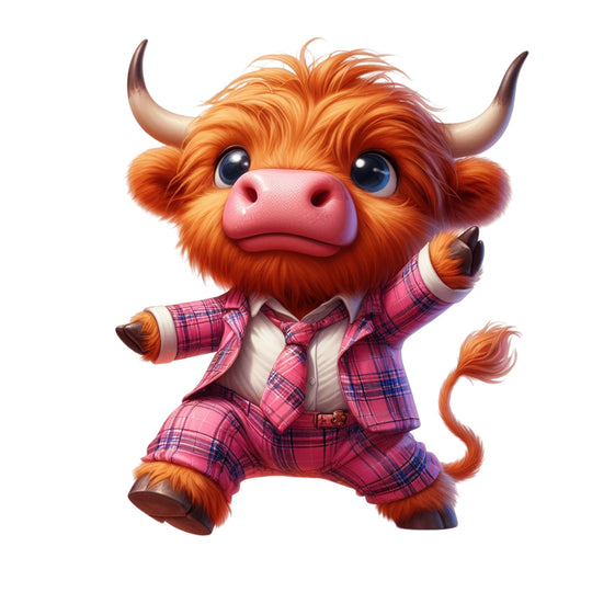 Cow Lovers | Cute Highland Cow in Pink Suit - DTF Transfer - Direct-to-Film