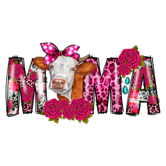 Cow Mama: Pink Flower Cow Mama - DTF Transfer - Direct-to-Film