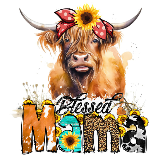 Cow Mama: Blessed Mama - DTF Transfer - Direct-to-Film